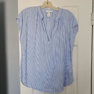 H&M Blue and White Striped V-Neck Top
